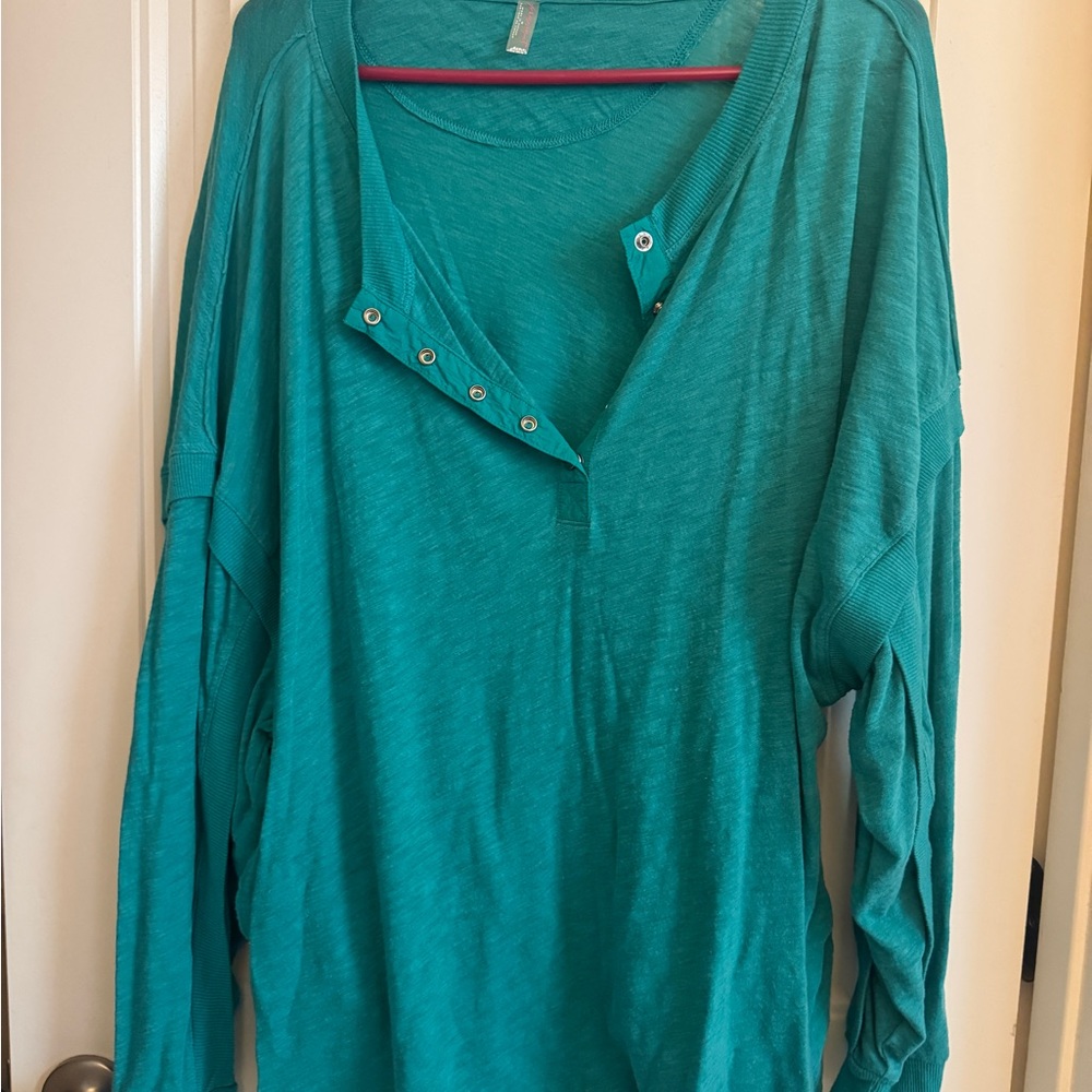 Free People Teal Button Down Shirt